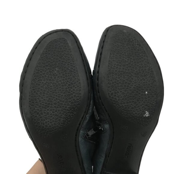 Rieker Side Zip Blue Block Heel Leather Comfort Shoes Size 40 US 9.5-10 Faux Fur - Picture 7 of 10